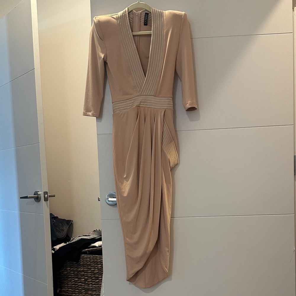 Zhivago Beige Long Sleeve V-Neck Dress